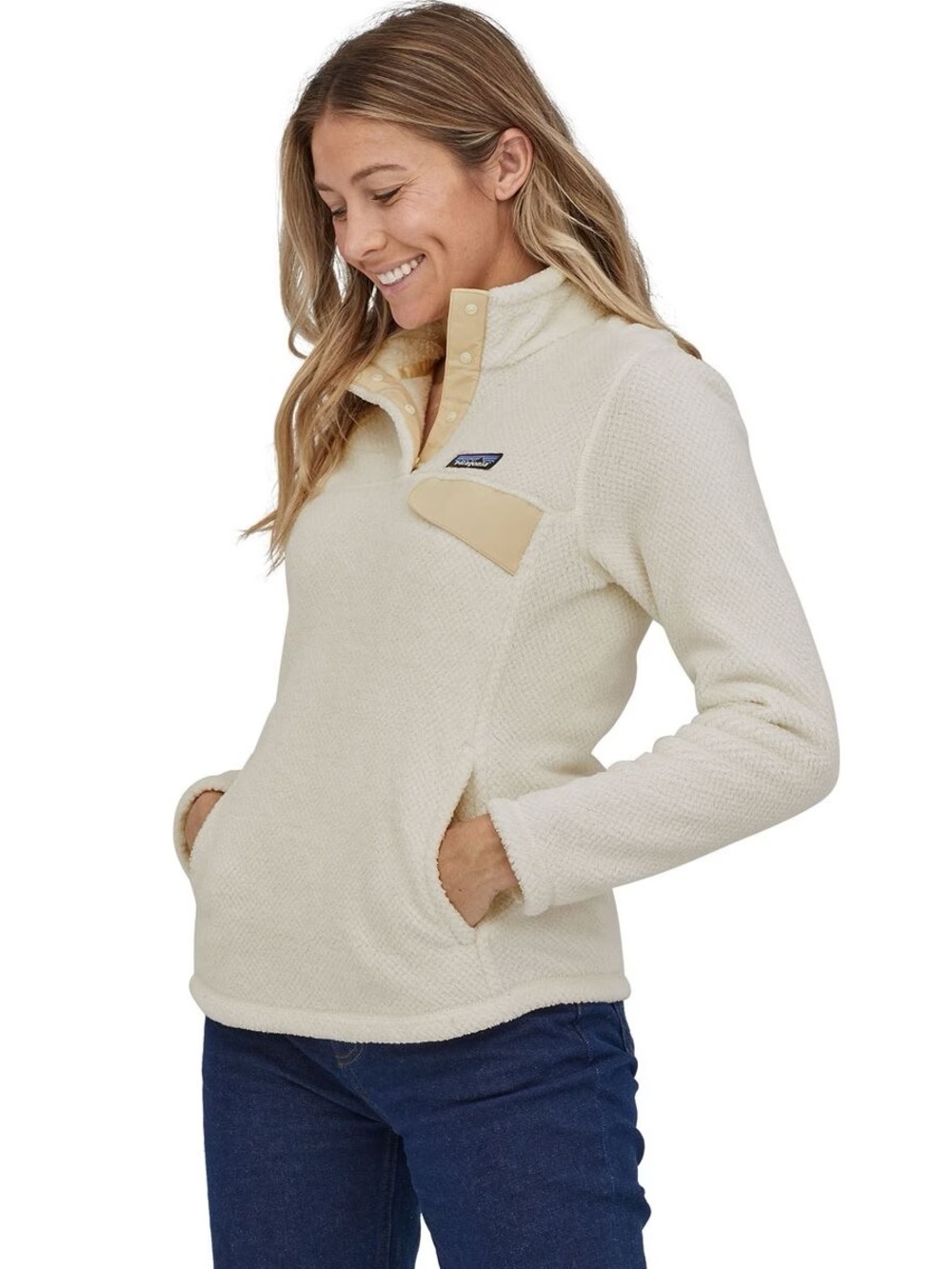 Patagonia Classic Re Tool Half  Snap T Fleece Sharpa Pullover Raw Linen White